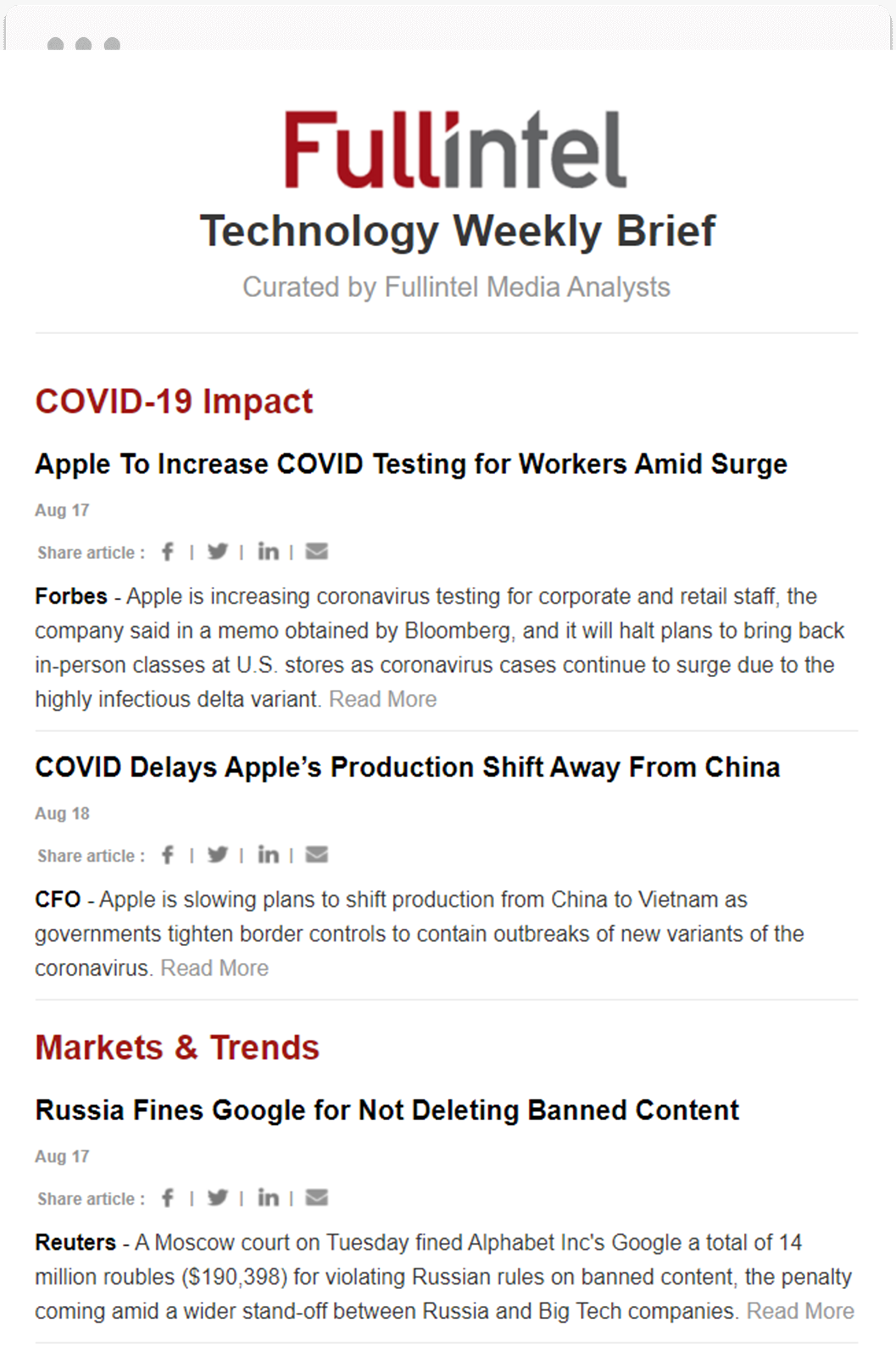 Weekly Technology Industry Brief